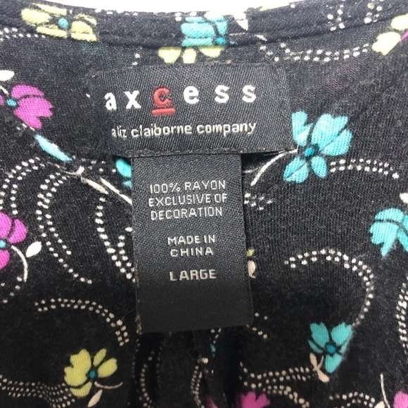 🧊Axcess by Liz Claiborne black rayon Sun dress with flower pattern - Picture 3 of 9
